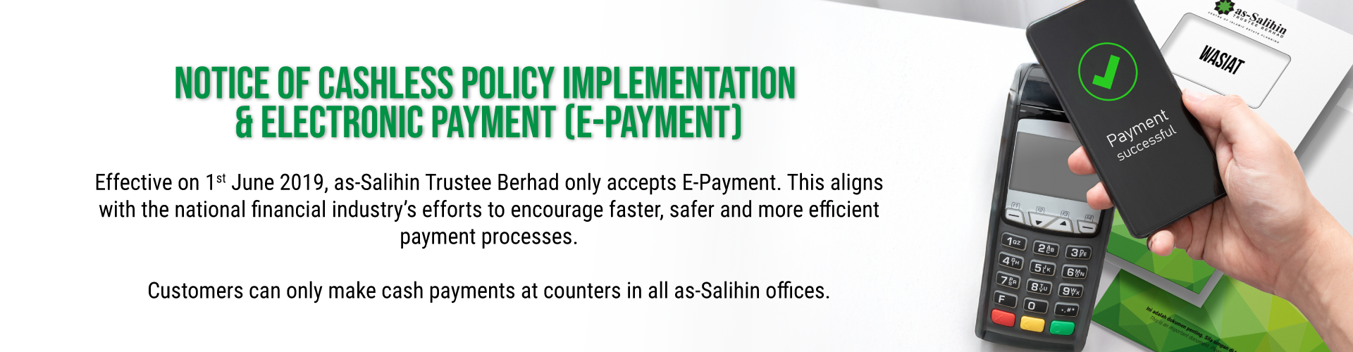 assalihin notice of cashless and electronic payment implementation slider