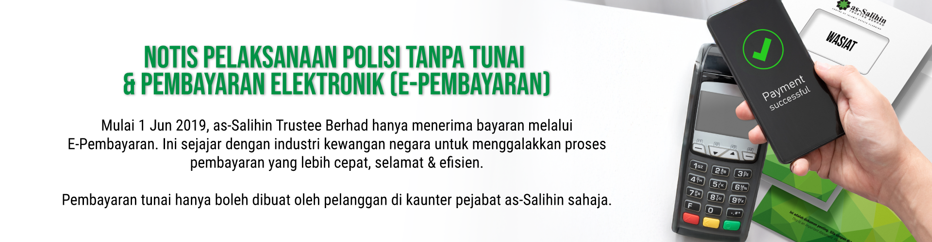 assalihin notice of cashless and electronic payment implementation slider